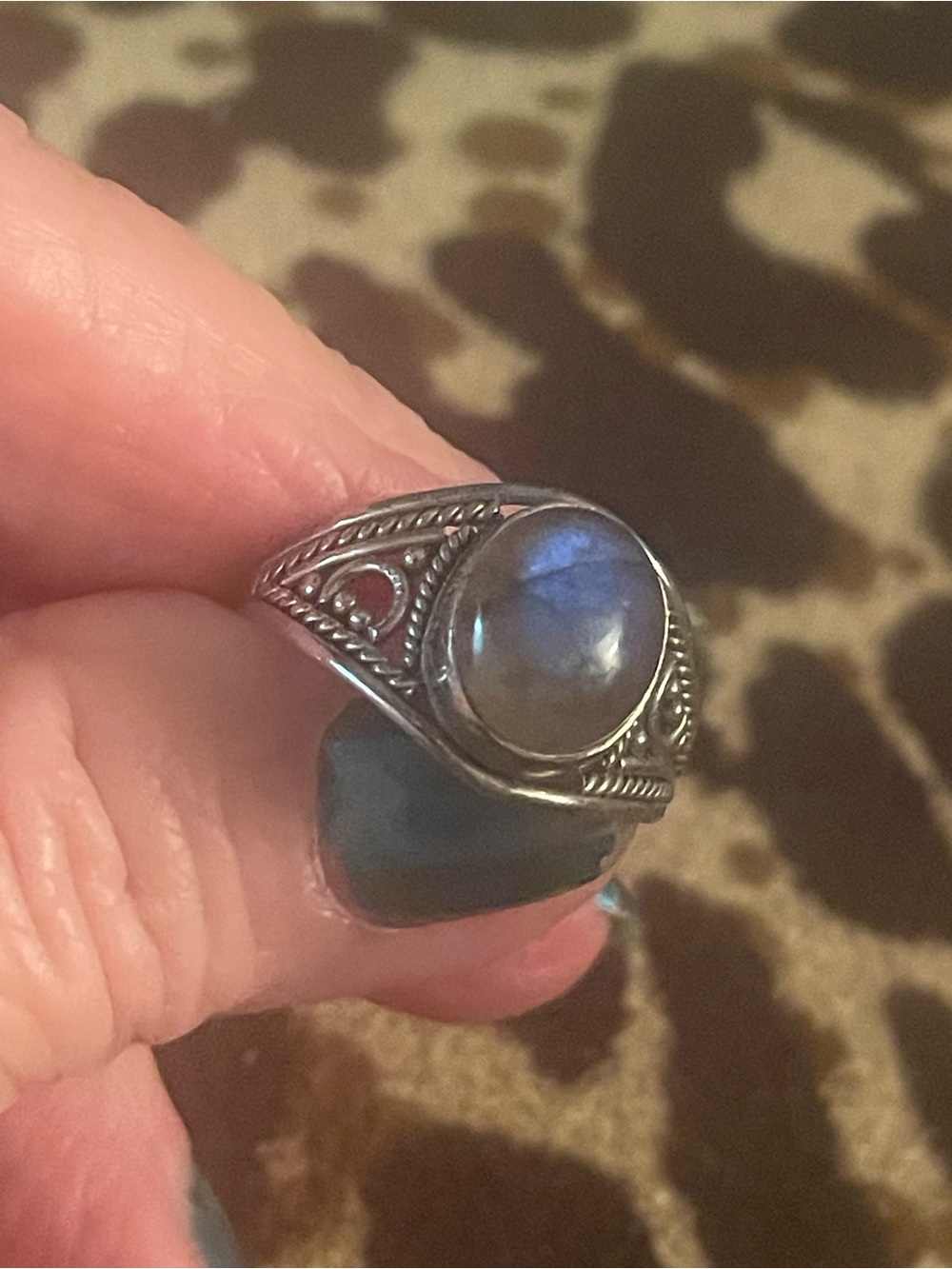 Sterling Silver Moonstone Ring with Blue Sheen